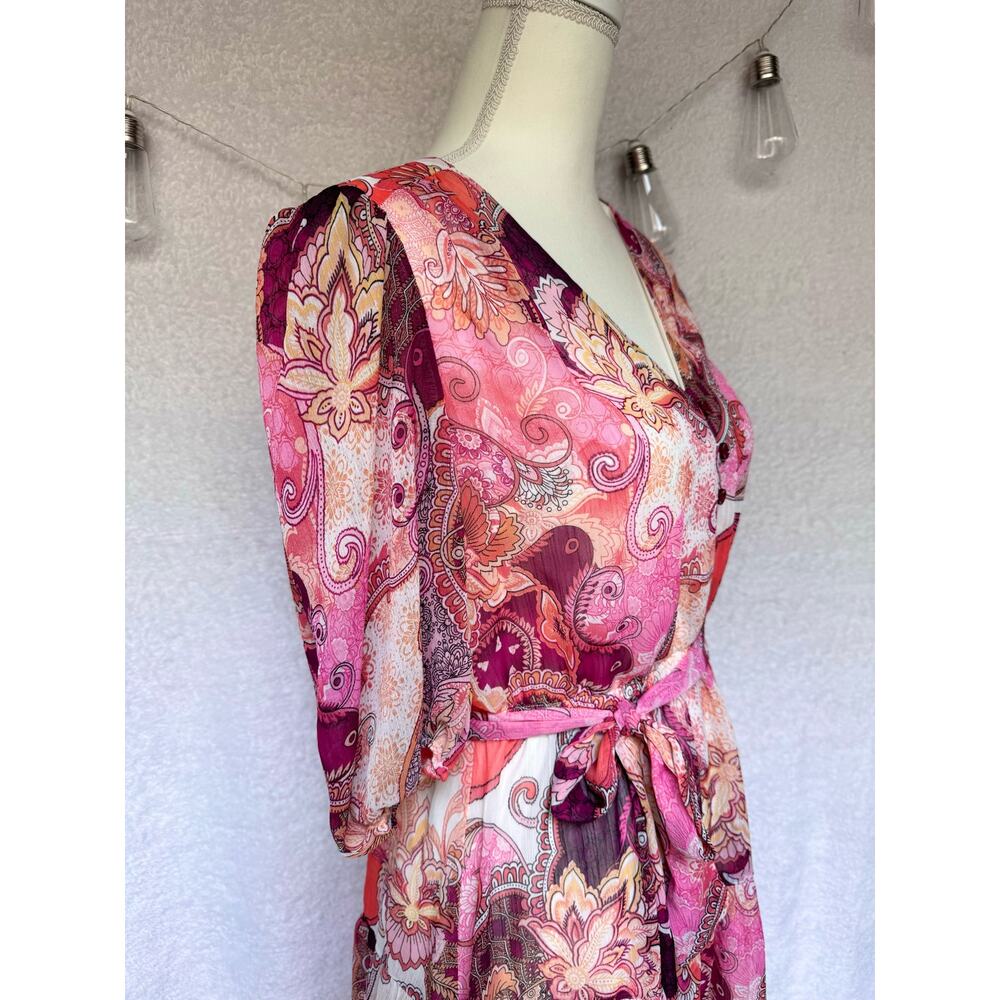 London Times Pink Paisley Button Up 3/4 Sleeve Above Knee Aline Dress - Picture 7 of 11